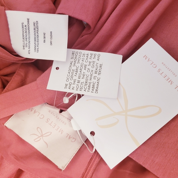 Anthropologie x Gal Meets Glam Dress Midi Linen Square Neck Ruth Swing Pink Belt - Picture 5 of 9